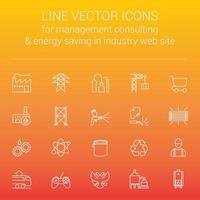 icone vettoriali di linea per consulenza sulla gestione della produzione a risposta rapida e risparmio energetico nel sito Web del settore industry