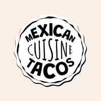 distintivo messicano di tacos fast food di un bar o un ristorante fastfood. logo del taco della cucina messicana. logotipo piatto latinoamericano. insegne di ristorante o taqueria ristorante. illustrazione vettoriale eps