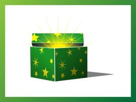 confezione regalo magica aperta verde con motivo a stelle