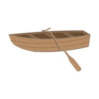 barca di legno con remi, illustrazione vettoriale a colori in stile cartone animato su sfondo bianco.