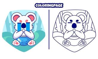 simpatico koala che piange con pagine da colorare adatte ai bambini vettore