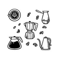 illustrazione disegnata a mano del set di doodle del caffè vettore