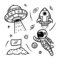 linea di illustrazione disegnata a mano di doodle spaziale vettore