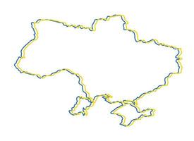 mappa dell'ucraina - mappa di contorno del contorno della linea blu e gialla in stile schizzo disegnato a mano semplice. illustrazione vettoriale isolata su bianco. disegno della siluetta del confine ucraino