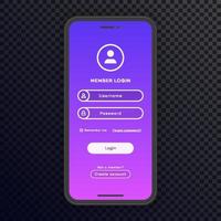 mockup di smartphone con sfondo alla moda della pagina del modulo di accesso vettore