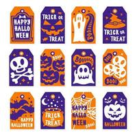 tag di halloween felici impostano lo stile del colore con teschio, zucca, ragno, pipistrello per la festa di festa di decorazione vettore