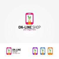 logo dello shopping online composto da carrello nel telefono vettore