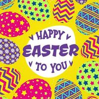 buona pasqua a te card con uova e motivo colorato su sfondo giallo vettore