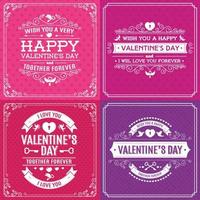 Buon San Valentino biglietto di auguri impostato su sfondo del cuore di colore diverso con cornice vintage. elemento decorativo. illustrazione vettoriale