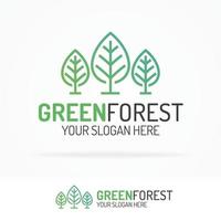 logo foresta verde imposta lo stile della linea con foglie vettore