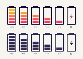 set di icone dell'indicatore di carica della batteria vettoriale