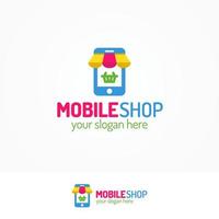 logo del negozio mobile con telefono silhouette e cestino vettore