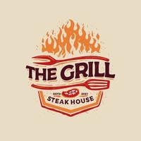 emblema distintivo barbecue logo la steak house grill vettore