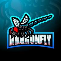 design del logo della mascotte esport della libellula vettore