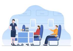 gli assistenti di volo servono i passeggeri offrendo bevande a bordo in cartoni animati vettore