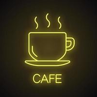 tazza con icona di luce al neon bevanda calda. caffè, tè, cacao. segno luminoso del caffè. illustrazione vettoriale isolato