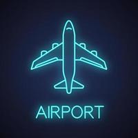 icona della luce al neon dell'aeroplano. aereo di linea. aereo. segno luminoso dell'aeroporto. illustrazione vettoriale isolato