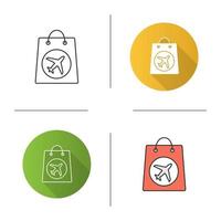 icona di acquisto duty-free. borsa della spesa con aeroplano. design piatto, stili lineari e di colore. illustrazioni vettoriali isolate
