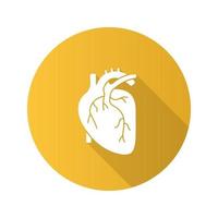anatomia del cuore umano design piatto icona glifo con ombra lunga. illustrazione della siluetta di vettore