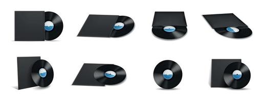 set di icone realistiche mockup per copertine di dischi in vinile vettore