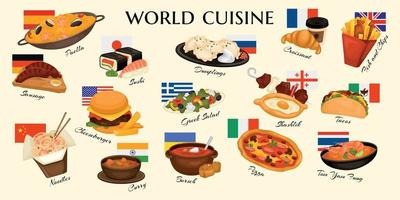 set di piatti della cucina mondiale vettore