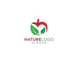 disegno vettoriale del logo della foglia della frutta della mela, logo della foglia, disegno del logo della mela, disegno del logo vettoriale dell'alimento naturale