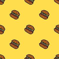 modello senza cuciture con icone di hamburger. sfondo di hamburger colorato. illustrazione dell'hamburger di vettore di scarabocchio