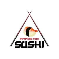 vettore di logo di cibo sushi giapponese, con una varietà di carne di pesce, design di sfondo adatto per adesivi, serigrafia, banner, flayer, aziende