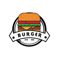 hamburger cibo logo disegno vettoriale di sfondo, fatto di pane, verdure e carne. adatto per aziende, serigrafia, adesivi, banner, flayer