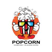 vettore icona logo pop corn, esplodere, snack cinematografici, illustrazione concettuale