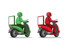 bici del corriere con la scheda degli annunci nel vettore dell'illustrazione del fumetto del set della motocicletta posteriore