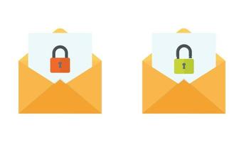 icona di blocco e-mail. una busta aperta con un'icona di blocco e sblocco. vettore