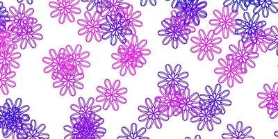 modello doodle vettoriale viola chiaro, rosa con fiori.