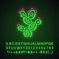 icona della luce al neon del fico d'India. opuntia. cactus selvaggio della pagaia. pianta della natura messicana. segno luminoso con alfabeto, numeri e simboli. illustrazione vettoriale isolato