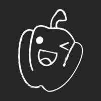 peperone carino kawaii personaggio gesso. verdura ammiccante felice con la faccia sorridente. peperone che ride. emoji divertenti, emoticon, sorriso. illustrazione della lavagna isolata vettoriale