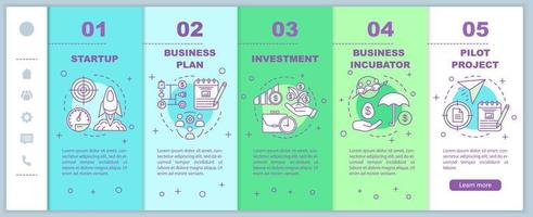 modello vettoriale di pagine Web mobili per l'onboarding del settore aziendale. lancio di avvio. idea di interfaccia del sito Web per smartphone reattiva con illustrazioni lineari. schermate dei passaggi della procedura guidata della pagina Web. concetto di colore