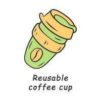 icona del colore della tazza di caffè riutilizzabile. scambio zero rifiuti. materiale ecologico, riciclabile e usa e getta. prendi e vai a bere. plastica, bicchiere di carta. tazza da caffè ecologica, confezione. illustrazione vettoriale isolata