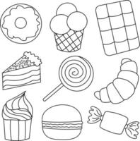 icone sul tema dei dolci in bianco e nero vettore