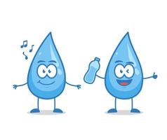 felice cantando e bevendo acqua minerale, acqua minerale umanizzata personaggio dei cartoni animati illustrazione vettoriale mascotte per la giornata mondiale dell'acqua