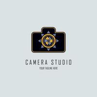 modello di progettazione del logo dello studio dell'obiettivo della fotocamera per il marchio o l'azienda e altro vettore