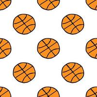 modello di basket senza soluzione di continuità. modello doodle senza cuciture con palla da basket. illustrazione vettoriale con palla da basket su sfondo bianco