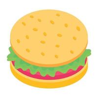 un'icona isometrica alla moda di hamburger, fast food vettore