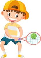 cartone animato di giocatore di tennis ragazzo carino vettore