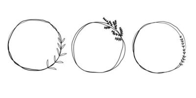 cornici isolate doodle astratto disegnato a mano. graziose linee rotonde con foglie. per matrimonio, San Valentino, collezione di piante. vettore