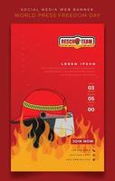 modello di banner verticale con design del casco antincendio per il giorno dei vigili del fuoco con sfondo rosso