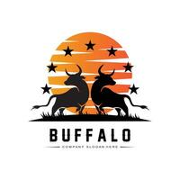 icona vettore logo bisonte toro bufalo, design con logo retrò vintage per animali da fattoria