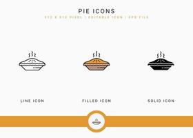 le icone della torta impostano l'illustrazione vettoriale con lo stile della linea dell'icona solido. biscotto cuocere il concetto di torta. icona del tratto modificabile su sfondo isolato per il web design, l'interfaccia utente e l'app mobile