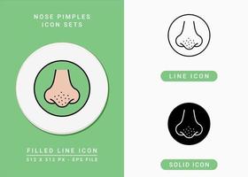 le icone dei brufoli del naso impostano l'illustrazione vettoriale con lo stile della linea dell'icona solido. concetto di pori dell'acne. icona del tratto modificabile su sfondo isolato per il web design, l'infografica e l'app mobile dell'interfaccia utente.