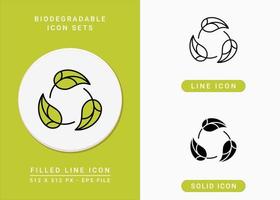 icone biodegradabili impostano l'illustrazione vettoriale con lo stile della linea di icone solide. riciclare il concetto di foglia. icona del tratto modificabile su sfondo isolato per il web design, l'infografica e l'app mobile dell'interfaccia utente.