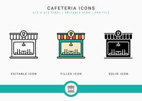 le icone della caffetteria impostano l'illustrazione vettoriale con lo stile della linea dell'icona solido. concetto di edificio moderno caffè. icona del tratto modificabile su sfondo isolato per il web design, l'infografica e l'app mobile dell'interfaccia utente.